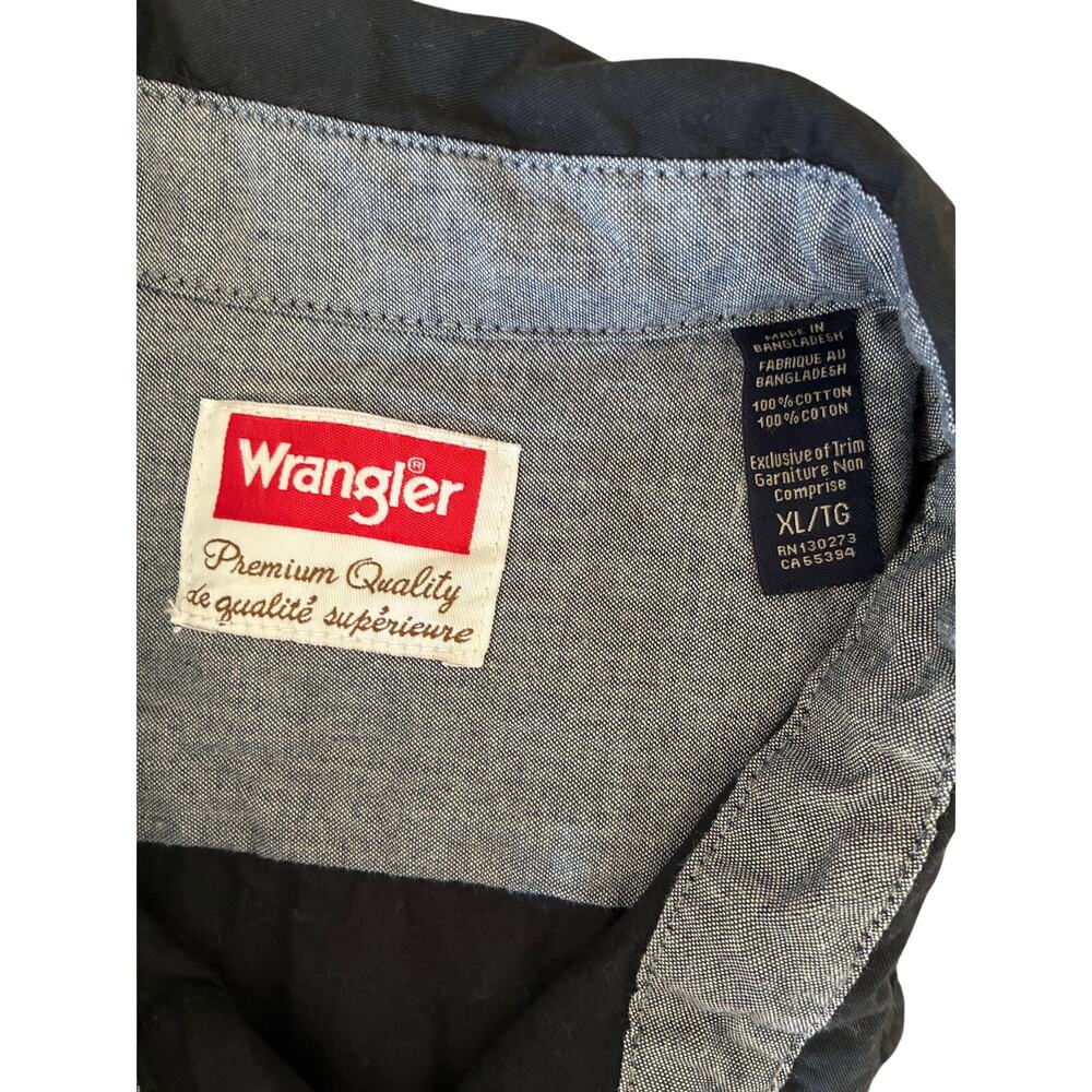 Wrangler Mens XL Black Short Sleeve Button Up Shirt 100% Cotton Flap Pockets